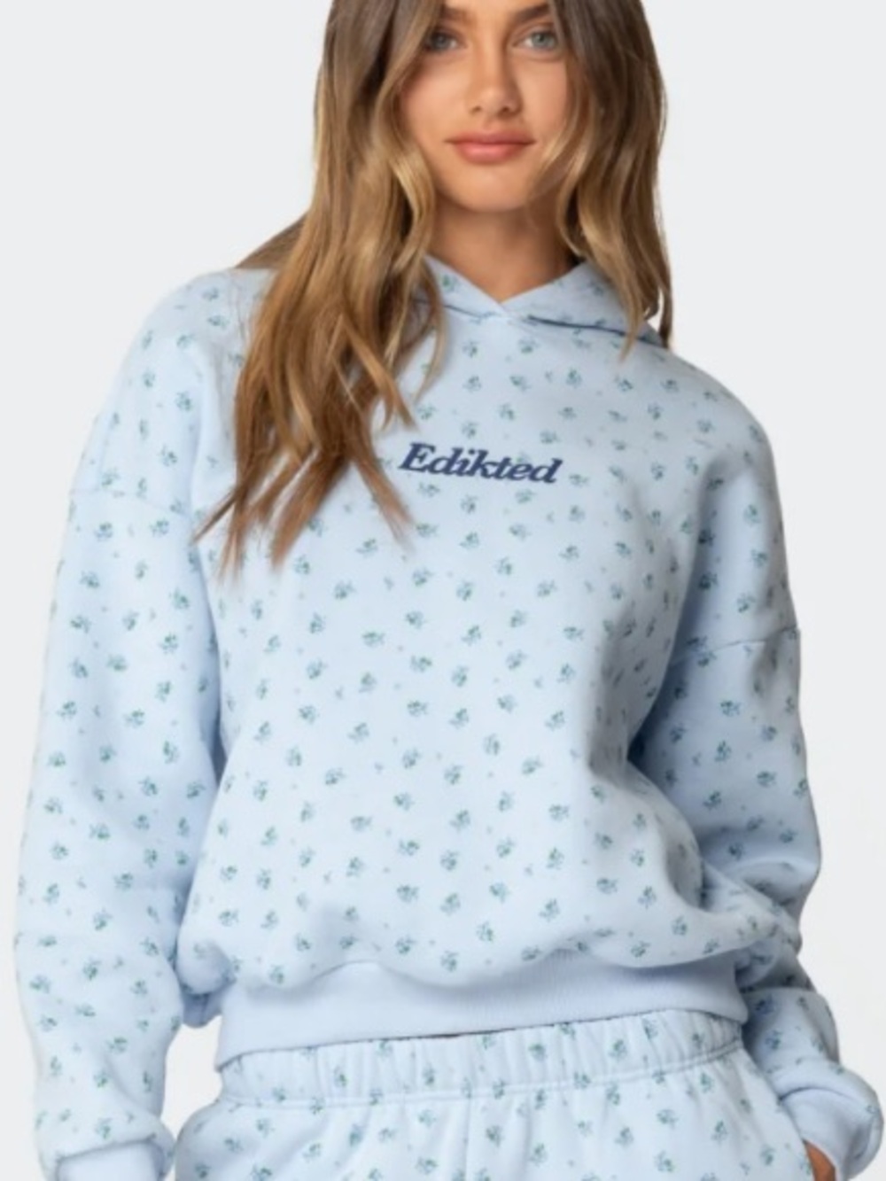 Edikted Flower Power Hoodie in Light Blue Size XL NWT